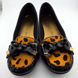 Anne Klein Konrad Leopard Flats | Size 6M | Calf Hair & Patent Leather Loafers